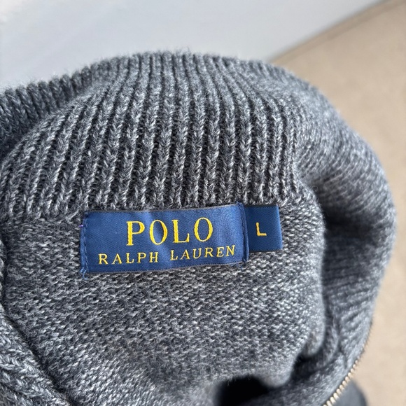 Polo Ralph Lauren Men's 100% Cotton Gray Quarter Zip Pullover - Size Large - Picture 2 of 7